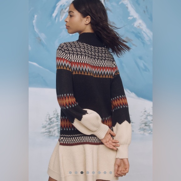 Anthropologie Black and Cream Cowl Neck Sweater with Nordic Pattern - Picture 3 of 8